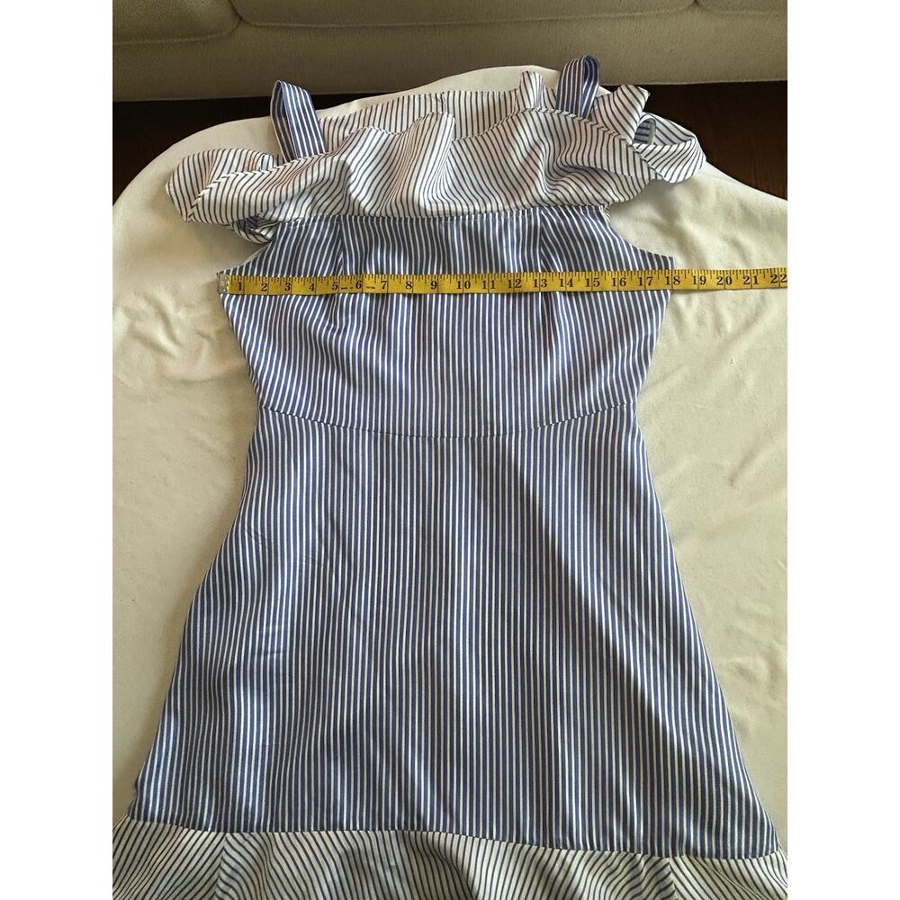 J. Crew Silk Striped Cold Shoulder Midi Dress Womens Size 6 Blue White Classic - Picture 6 of 8